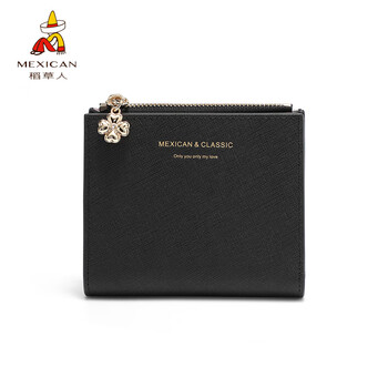 Scarecrow wallet women's short genuine leather new simple cowhide women's wallet mini coin purse card holder black