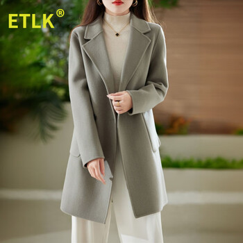 Etlk2025 new autumn and winter high-end double-sided woolen coat women's mid-length hepburn style elegant woolen coat elegant gray s (85-110 catties) card size shot small