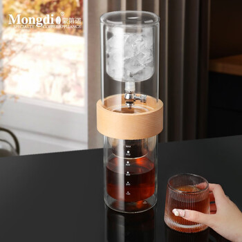 Mongdio ice drip pot glass drip pot coffee cold brew pot wooden ring ice drip pot 600ml (including filter paper*100)