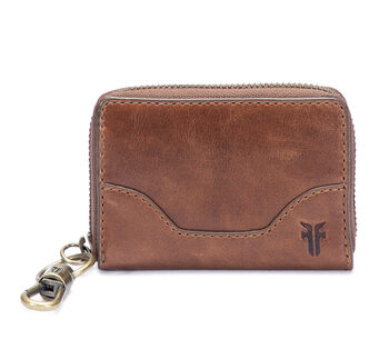 Frye women's genuine leather wallet, compact card holder, multiple card slot design, cognac color wallet, simple and fashionable, adult style, cognac color one size