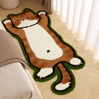 Affordable imitation cashmere bedside carpet special-shaped carpet bedroom thickened bedside sofa coffee table blanket striped foot pad absorbent mat little orange cat 60x120cm