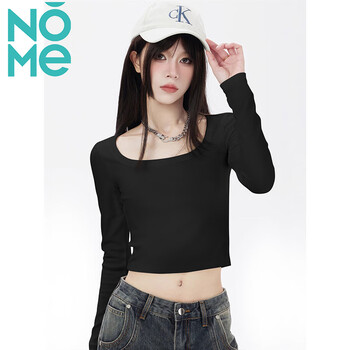 Nomenome bottoming shirt women's 2026 new short square collar bottoming long-sleeved right shoulder outer top black xl