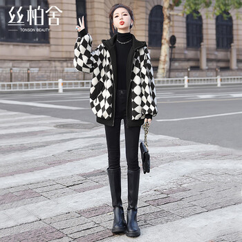 Cypress chessboard jacket 2025 winter new women's design retro niche hooded top