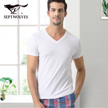 Septwolves classic v-neck short-sleeved men's pure cotton t-shirt men's running base sweat-absorbent and breathable cotton white t-shirt for home