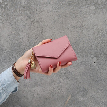 Cloth simple new wallet women's short style women's small fresh thin heart-shaped cute mini small coin purse student women's card holder dark pink