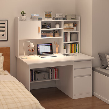Ganmu computer desk desktop desk home writing desk bookshelf integrated with bookcase simple bedroom office study table luxury upgrade type a warm white 100cm