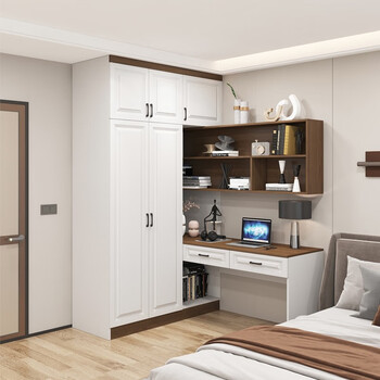 Yingfu wardrobe desk integrated corner computer desk bookcase corner bedroom home corner study table solid wood right table table length 1.75 meters two-door wardrobe with bookshelf