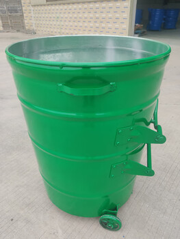 360l large iron bucket outdoor classification industrial large round trailer bucket iron trash can with lid iron bucket thickened wheel standard model (16mm thick) green lidless sanitation work vehicle special