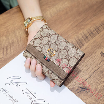 Kuqi kangaroo folding wallet women's summer short cowhide 2024 high-end atmospheric soft leather first layer cowhide thin multi-function small bag dark gray (genuine leather upgrade)