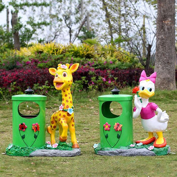 Huili's outdoor cartoon animal classification trash can sculpture scenic kindergarten park fiberglass peel box decorative ornaments tree stump trash can pair