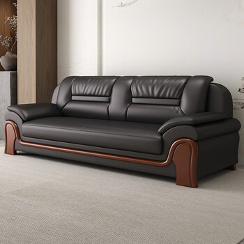 Puxinmu wood office sofa simple modern vip boss reception leather reception three-person office sofa coffee table combination wear-resistant xipi 3-person