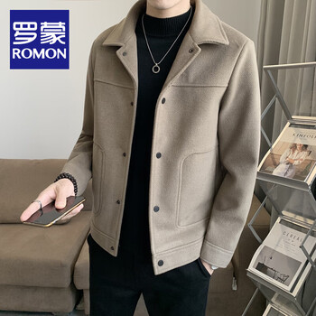 Romon woolen jacket men's autumn and winter 2025 new men's korean style trendy loose, handsome and versatile warm woolen jacket brown xl