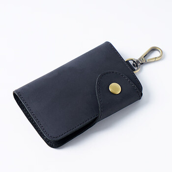 Official store cowhide handmade creative keychain genuine leather men's and women's car multifunctional waist hanging key bag card bag zero black_black