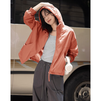 Demana vibrant orange hooded jacket spring and autumn outdoor sportsy collar double zipper fashionable jacket for women
