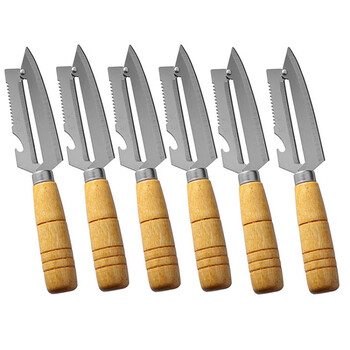 Muguo thickened stainless steel peeling knife multifunctional fruit knife apple peeler potato peeling peeling lettuce planing knife wooden handle four-purpose knife two pack