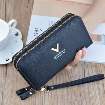 Scarecrow (mexican) new women's long wallet double zipper large capacity multi-function multi-card slot mobile phone bag clutch bag black