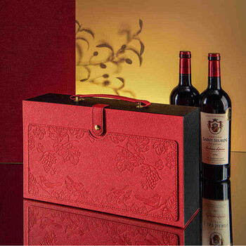 Ximeiju red wine gift box empty box double red wine box packaging box high-end 2-piece leather box wine bag portable universal embossed pattern red wine box fuhong + double