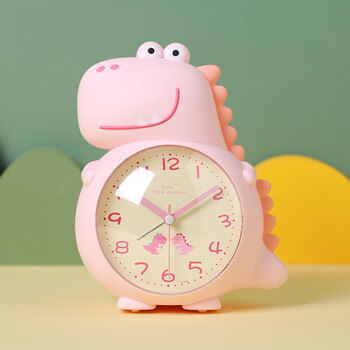 Qutong dinosaur student alarm clock get up artifact music children boys girls clock watch special desktop cartoon mute pink stupid dragon-upgraded handle paint 6 inches
