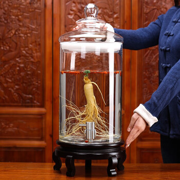 Depimei household large-capacity wine bottle glass wine jar 30 catties wine jar 70 catties sealed wine container wine jar 32 catties with stainless steel faucet + mortise and tenon base