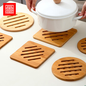 Fuju thickened bamboo insulation mat, casserole mat, dining table mat, bamboo mat, dish mat, household anti-scalding mat, round + square 2 pieces