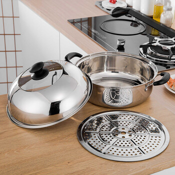 Qvip steam hot pot 40 stainless steel steamer single-layer household soup pot cooking pot sauna pot commercial induction cooker