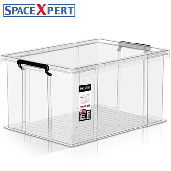 Spacexpert right-angle compression storage box toys clothing snack storage box desktop storage box plastic transparent book box fish box transparent color right-angle compression box 45l three pack