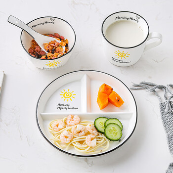Porcelain excellent product divided 211 fat-reducing dinner plate household three-compartment divided plate breakfast tableware children's ceramic weight loss quantitative plate
