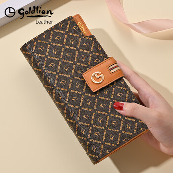 Goldlion long women's wallet 2025 new large-capacity multi-card slot ticket holder mobile phone buckle zipper urban fashion wallet brown official authentic fake one will be fined ten