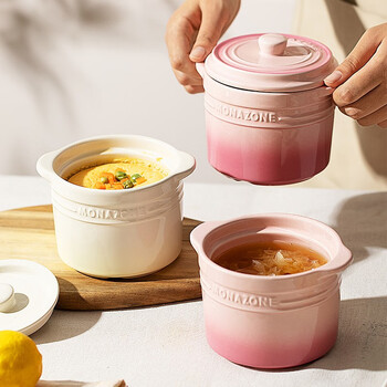 Modern housewife monazone ceramic stew pot with lid and water-proof household roasted pear pot, bird's nest steaming pot, stew pot, small soup cup, gradient white stew pot 500ml