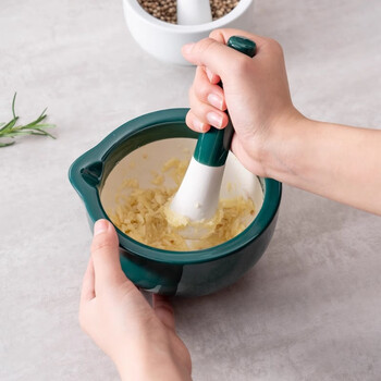 Onlycook household ceramic garlic mortar garlic pounder stone mortar mortar tool garlic mud artifact pounder grinding bowl green small / 1