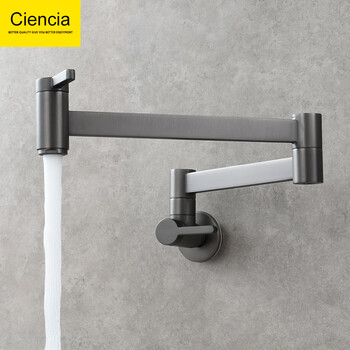 Ciencia copper square double switch faucet kitchen stove in-wall folding single cold faucet extended extendable faucet no. 13 gun gray