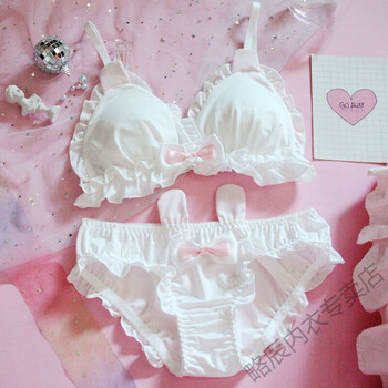 Lue chen japanese soft girl loli cute girl heart lolita rabbit ears underwear no wire triangular cup bra set (set) rabbit ears white xl (80c85abc)