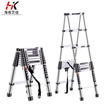 Haike yijia double-sided aluminum alloy telescopic ladder folding ladder portable bamboo single ladder multi-functional joint herringbone ladder double-sided telescopic ladder 3.8 meters