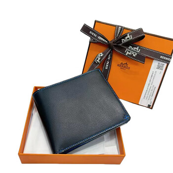 Second-hand, 99 new, unused, hermès h sellier short wallet, calfskin material, contrasting saddle stitching women's bag, 99 new, unused, h sellier short wallet