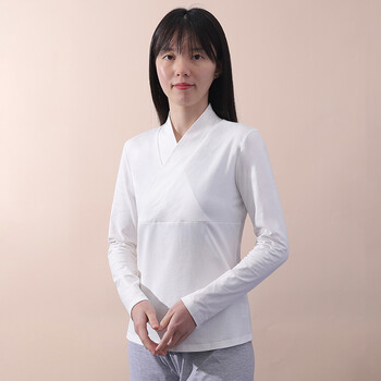 Bibu buupnn chinese style top improved hanfu stand collar inner wear cross-collar slanted placket long-sleeved bottoming shirt white 3xl (recommended 138-150 pounds)