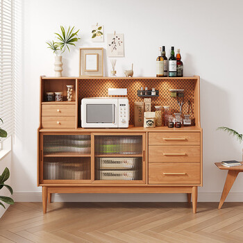 Pine wood sideboard style tea and wine cabinet multifunctional living room integrated storage cabinet perforated board wall cabinet purchasing cherry color sideboard perforated board | sensor spotlight double door x 90x40x125cm
