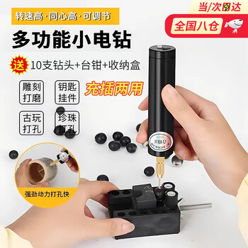 Jingeyu punch small electric drill electric drilling tool mini manual drilling machine wenwan electric pearl punch two-use model + 10 drill bits + bench vise + storage box + wrench