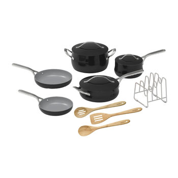 Cuisinart 12-piece ceramic non-stick pot set, universal for all stoves, with bamboo kitchenware storage