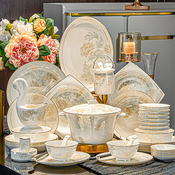 Yanlai jingdezhen ceramic bowl set household bowl set light luxury tableware set chinese style phnom penh housewarming bowls and chopsticks one season flowers bloom 56 prince gold edition gift box