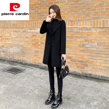 Pierre cardin black double-sided cashmere woolen coat for women 2025 spring and autumn new slim thick woolen coat for women small black xl 115-135
