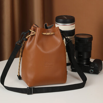 Wanjiazhen camera bag storage bag crossbody micro single liner slr protective case portable canon r50 nikon z30 fuji r10 suitable for brown + shoulder strap