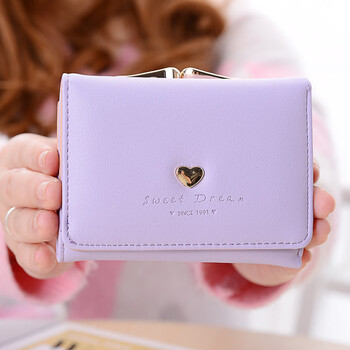 Cloth simple new wallet women's short korean version small fresh and cute three-fold women's coin purse short wallet women's bag purple