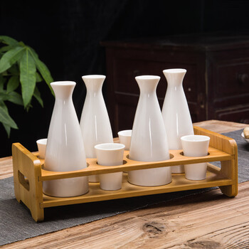 Franlandi ceramic small hip flask household hot pot old-fashioned wine warmer divided flask two liang sake set white wine glass set wine bottle two liang white (4 pots and 4 cups) + wine rack (the flower surface can be noted)