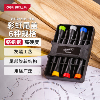 Deli precision cross slotted screwdriver set laptop disassembly watches glasses repair chrome vanadium steel bits 6 pieces