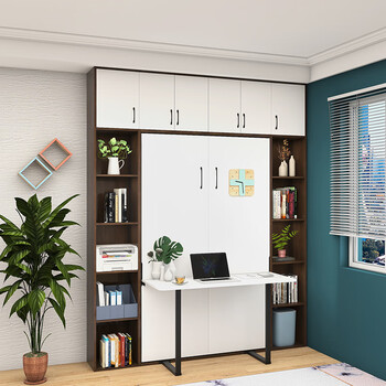 Yunsi invisible bed desk integrated hardware accessories flip fold wall storage front flip bed hidden folding bed desk style hardware accessories + bed box + mattress complete set 1.2*2 meters