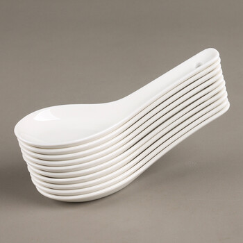 10 pcs flat-bottomed small spoons for household ceramic small spoons for restaurants, hotels and restaurants, pure white small spoons, simple spoons, eating spoons, soup spoons, 10 pcs pure white flat-bottomed small spoons