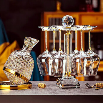 Depinte high-end red wine glass set for home use 6 creative diamond crystal glasses wine glasses decanter glass goblets gold diamond cup holder + 600x6 + gold gyro decanter