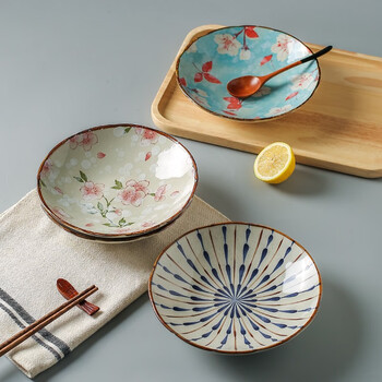 Kawashimaya (kawasimaya) japanese ceramic plate dish home new internet celebrity tableware high-end deep dish dinner plate 8-inch round plate (pack of four mixed colors)