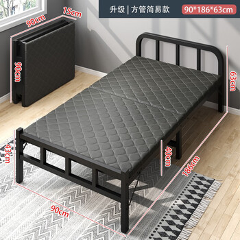 Folding sheet single household simple bed extra bed 1.2 meters reinforced lunch break hard board small bed adult office iron bed two-fold bed black frame 90cm wide bedside without soft bag
