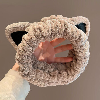 Jian yingshu meow meow hairband (coffee color) face wash makeup mask hair cover hair hoop hair accessories hair cover